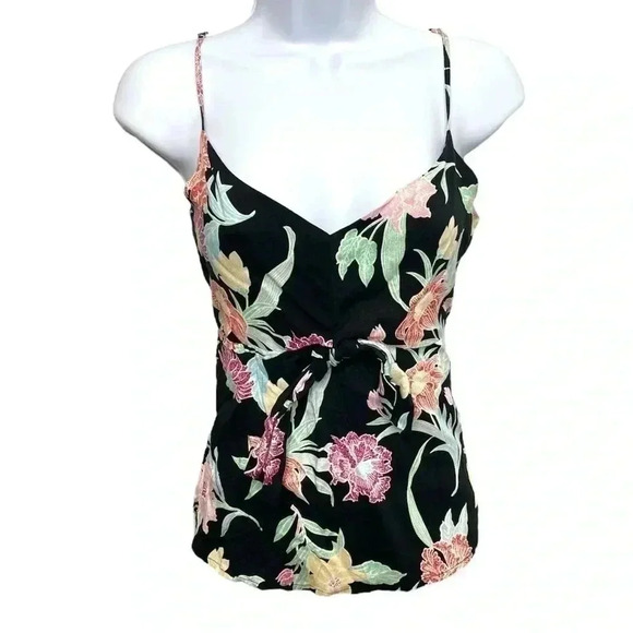 Go Barefoot by Others Follow Black Tropical Floral Botanical Tank - Picture 1 of 5